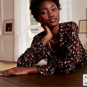 NWT J.Crew Black & Gold Metallic Top in Midnight Vintage Floral Print Sz XS